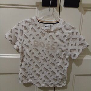 Boss kids logo cream and grey short sleeve tshirt size 3 98-cm